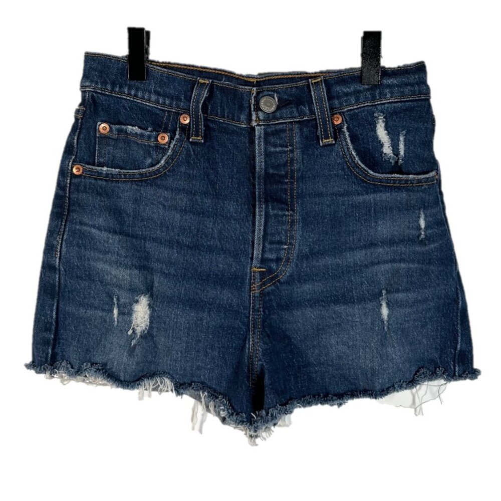 Levi's Ribcage High Rise Distressed Denim Shorts Size 26